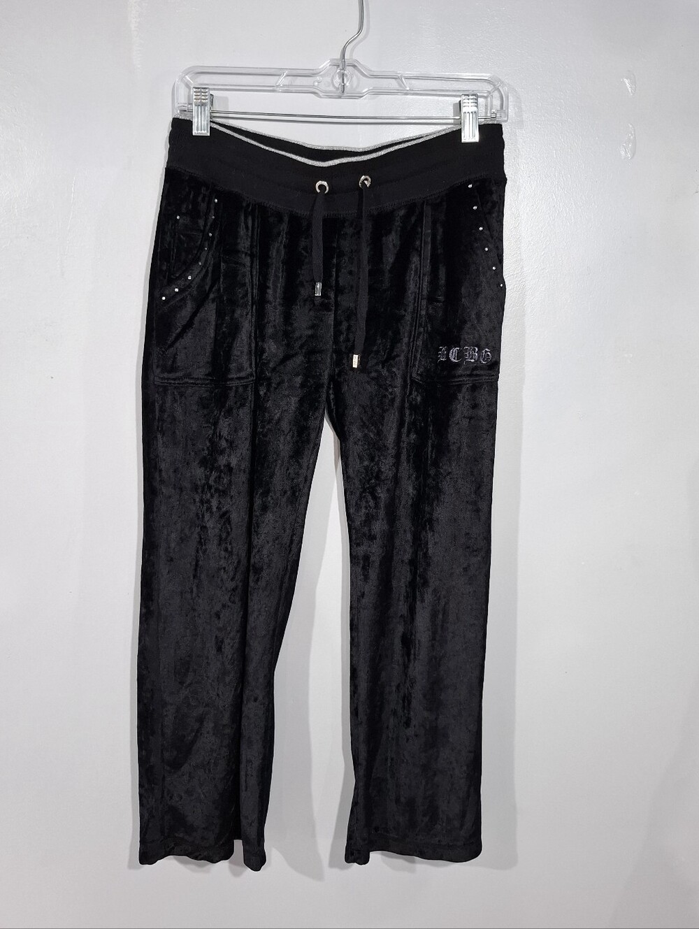 BCBGMaxAzria Black Velour Jogger Pants Drawstring Crop Pull-on Sz M Y2Y Style